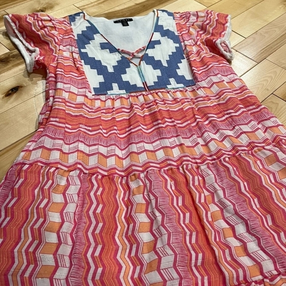 Tribal - Pink Tiered Sundress with Flutter Sleeves - Size Small - Picture 5 of 6